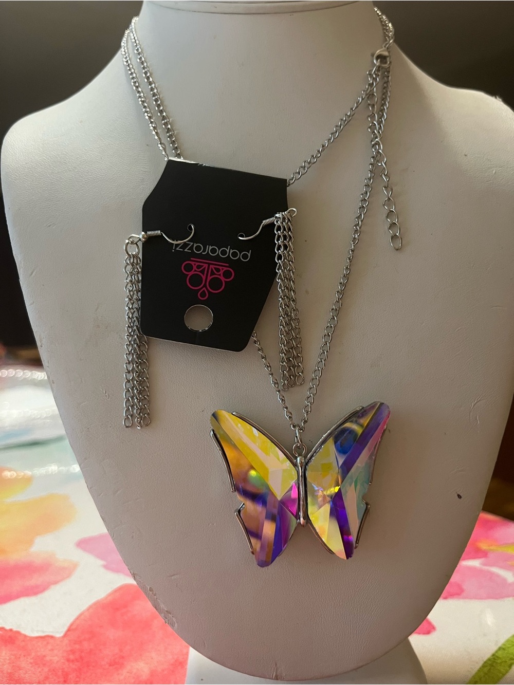 paparazzi Iridescent Rainbow Butterfly Pendant Necklace - Silver Chains